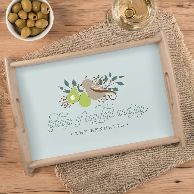 Partridge and Pear Personalized Holiday Serving Tray (Creator Uploaded)