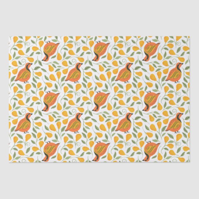 Partridge and pear trees seamless Christmas patter Tissue Paper (Front)