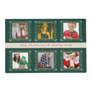 Partridge green Christmas custom photos family Placemat