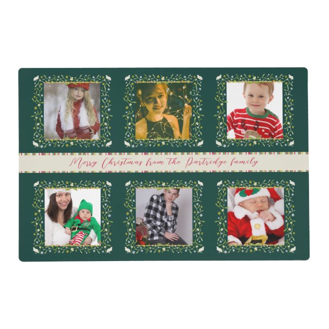 Partridge green Christmas custom photos family Placemat (Front)