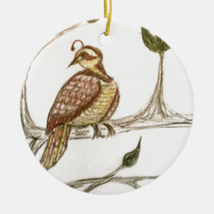 Partridge in a Green Pear Tree Ceramic Ornament