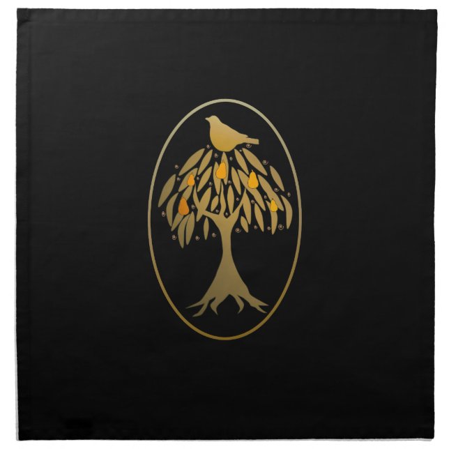 Partridge in a Pear Faux Tree Gold Napkin (Front)