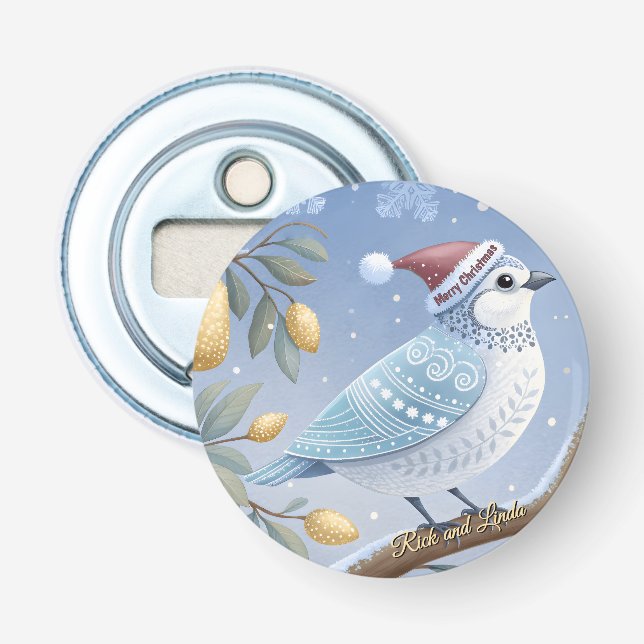 Partridge In A Pear Tree Button Bottle Opener (Front)