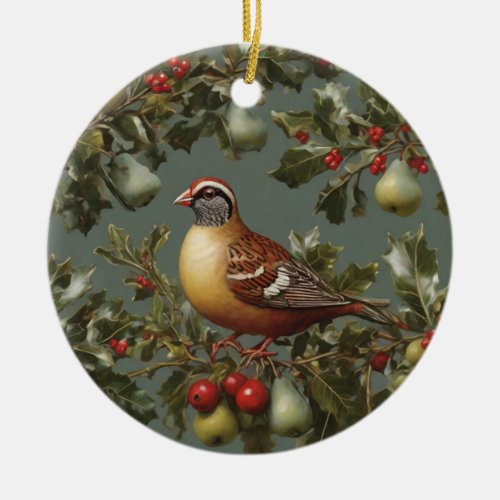 Partridge in a pear tree ceramic ornament
