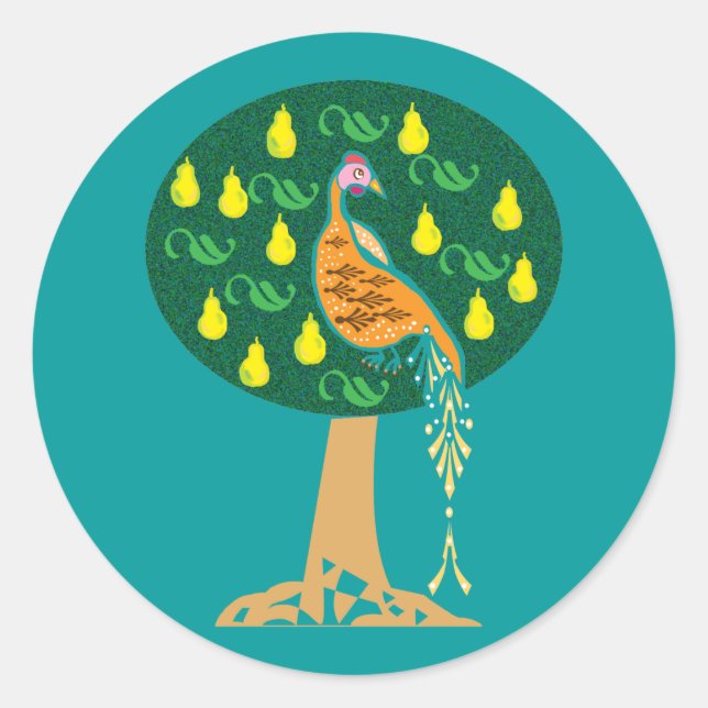 Partridge in a pear tree Christmas carol Classic Round Sticker (Front)