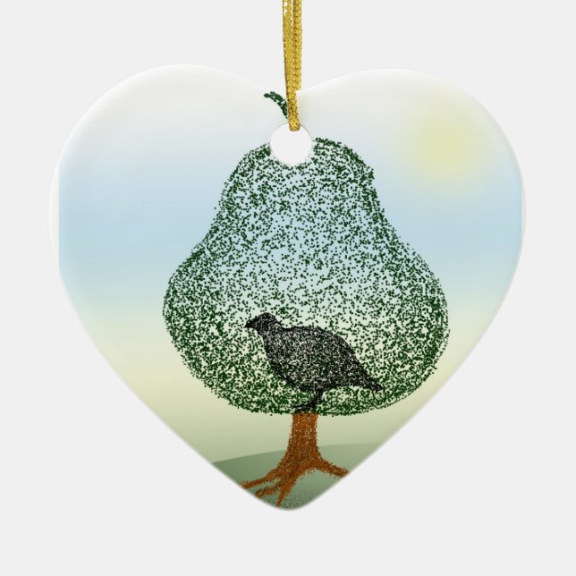 Partridge In A Pear Tree Christmas Heart Ceramic Ornament (Front)