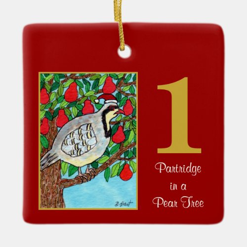 Partridge in a Pear Tree Cute Bird & Typography Ceramic Ornament