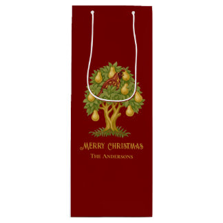 Partridge in a Pear Tree Elegant Christmas red Wine Gift Bag