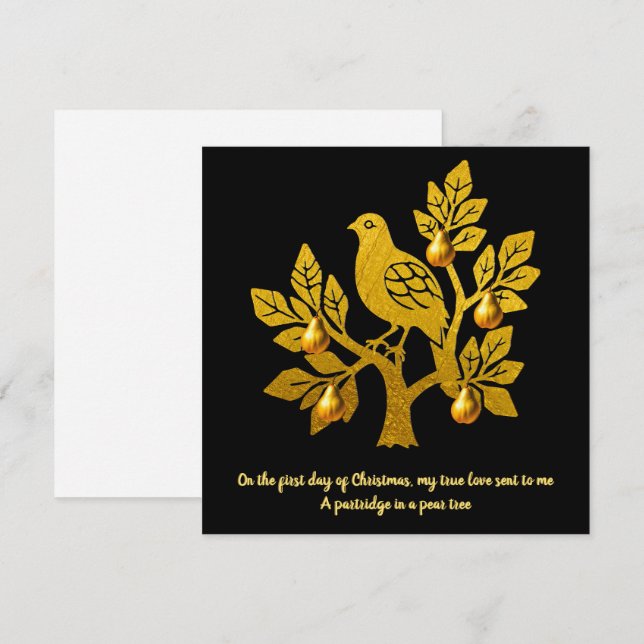 Partridge In A Pear Tree Elegant Gold Christmas Holiday Card (Front/Back)