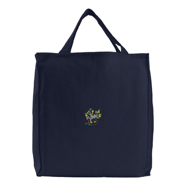 Partridge In A Pear Tree Embroidered Tote Bag (Front)