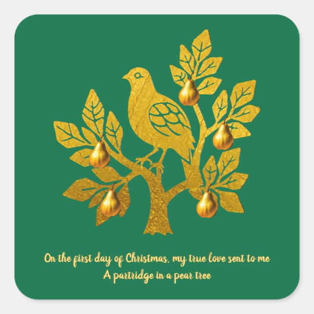 Partridge In A Pear Tree Emerald Green Christmas Square Sticker (Front)