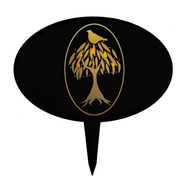 Partridge in a Pear Tree Gold Cake Topper (Front)