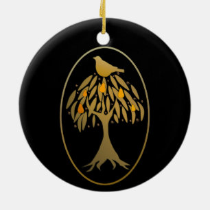 Partridge in a Pear Tree Gold Ceramic Ornament