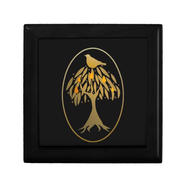 Partridge in a Pear Tree Gold Keepsake Box (Front)