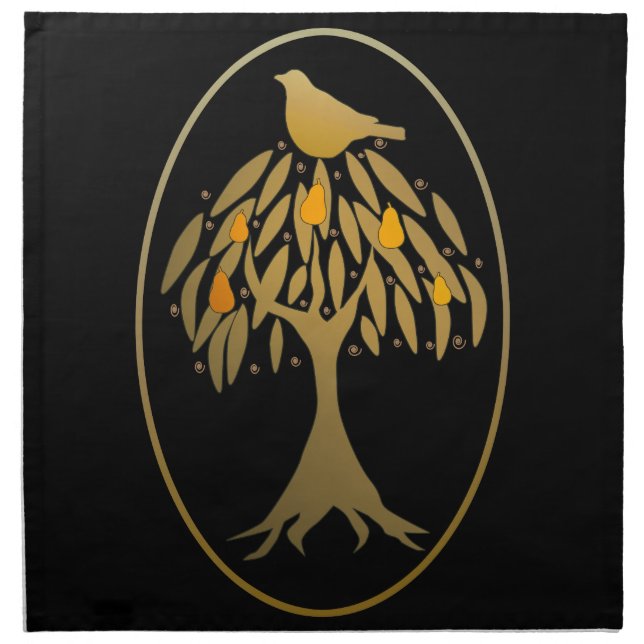 Partridge in a Pear Tree Gold Napkin (Front)