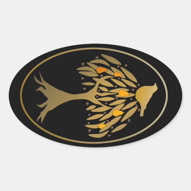 Partridge in a Pear Tree Gold Oval Sticker (Front)