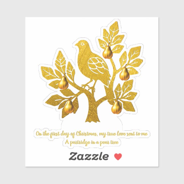 Partridge In A Pear Tree Golden Festive Christmas Sticker (Sheet)