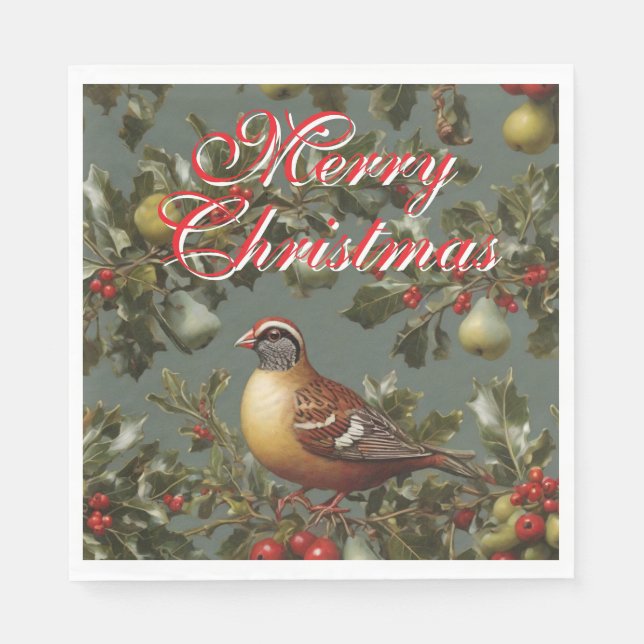 Partridge in a pear tree merry christmas napkins (Front)