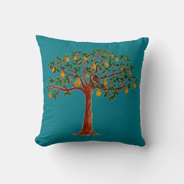Partridge in a Pear Tree on a Throw Pillow (Front)