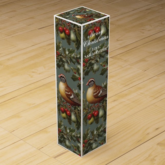 Partridge in a pear tree personalize text wine box (Front)