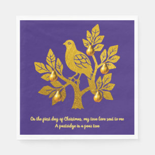 Partridge In A Pear Tree Purple Gold Christmas Napkins
