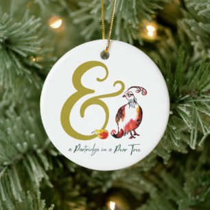 Partridge in a Pear Tree Whimsical Ampersand Ceramic Ornament