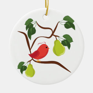 Partridge In Pear Tree Ceramic Ornament