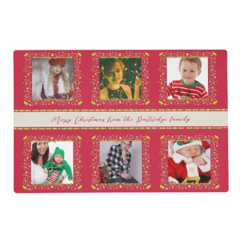 Partridge red Christmas custom photos family Placemat