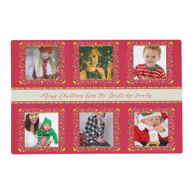 Partridge red Christmas custom photos family Placemat (Front)
