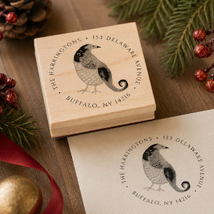 Partridge Return Address Round Hand-Illustrated Rubber Stamp