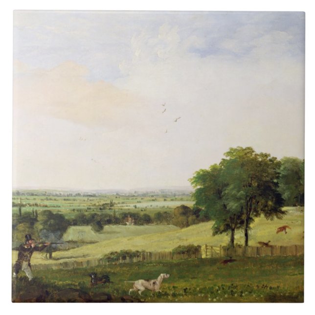 Partridge Shooting (oil on millboard) Ceramic Tile (Front)