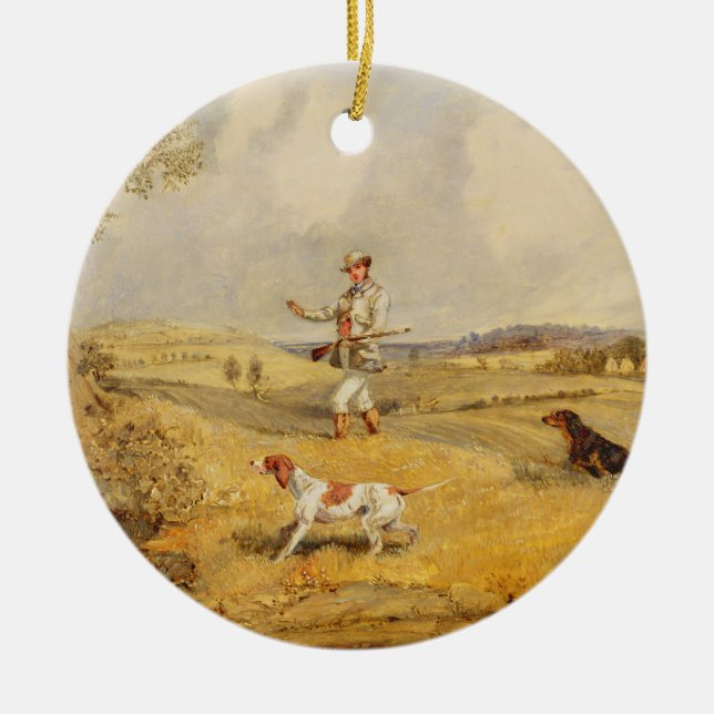 Partridge Shooting (oil on panel) Ceramic Ornament (Front)