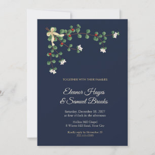 Partridgeberry Navy Winter Wedding Invitation