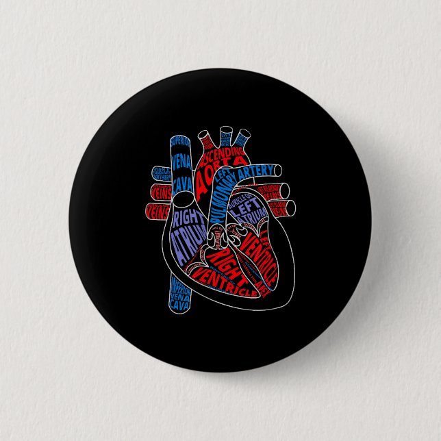 Parts Of Heart Anatomical Heart Gift For Cardiolog Button (Front)