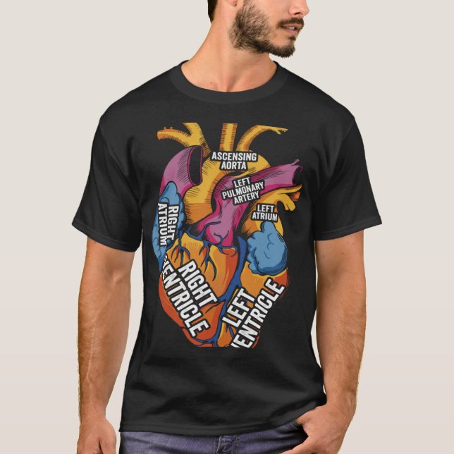 Parts Of Heart Cardiology Men Women Anatomical Car T-Shirt (Front)