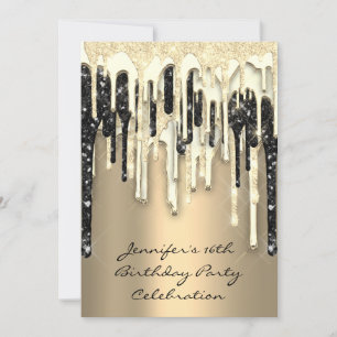 Party 16th Bridal Shower Black Glitter Drips Invitation