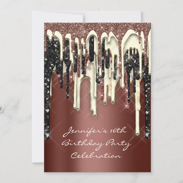 Party 16th Brown Brown Glitter Drips Invitation (Front)