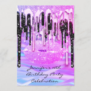 Party 16th Lips Pink Kiss Girly Mermaid Drips Invitation