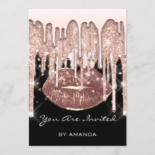 Party 16th Red Kiss Lips Rose Glitter Black Brown Invitation