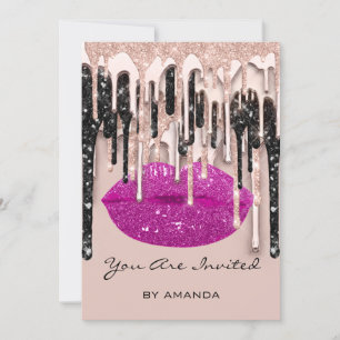 Party 16th Red Kiss Lips Rose Glitter Drips Berry Invitation