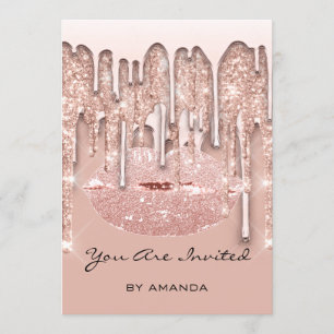 Party 16th Red Kiss Lips Rose Glitter Drips Spark Invitation