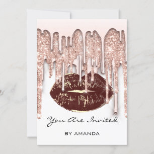 Party 16th Red Kiss Lips Rose Glitter White Brown Invitation