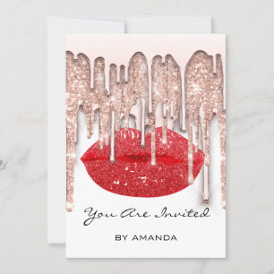 Party 16th Red Kiss Lips Rose Glitter White Glam Invitation