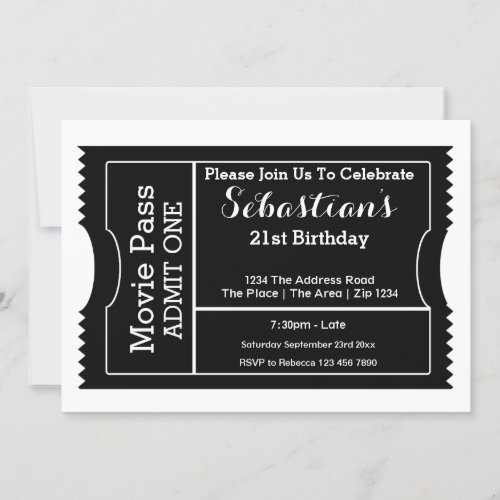 Party Admission Ticket Black And White Invitation