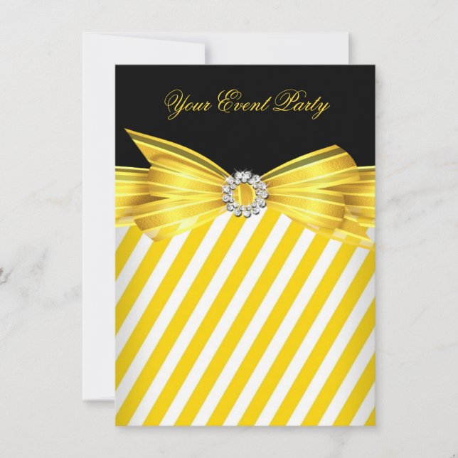 Party All Occasion Yellow Black White Stripe Invitation (Front)