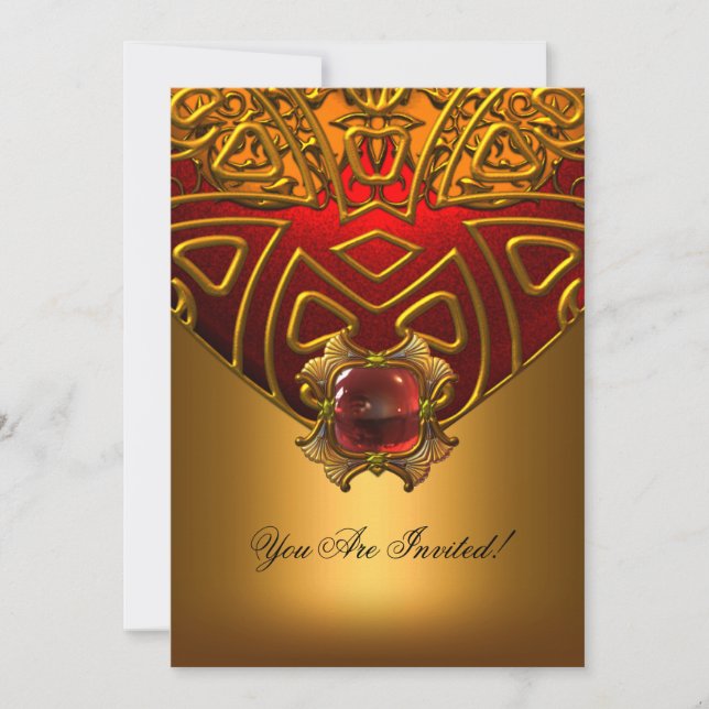 Party All Occasions Elegant Red Gold 2 Invitation (Front)