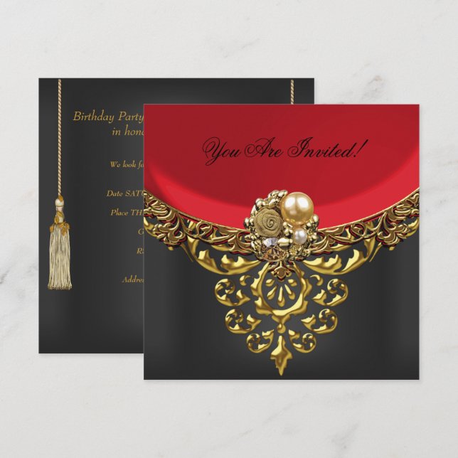 Party All Occasions Elegant Red Gold Black Invitation (Front/Back)
