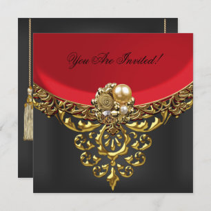 Party All Occasions Elegant Red Gold Black Invitation