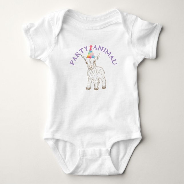 Party Animal Baby Bodysuit – Funny Goat 1st Outfit (Front)