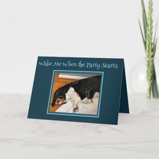 "Party Animal" Basset Hound on Funny Birthday Card (Front)
